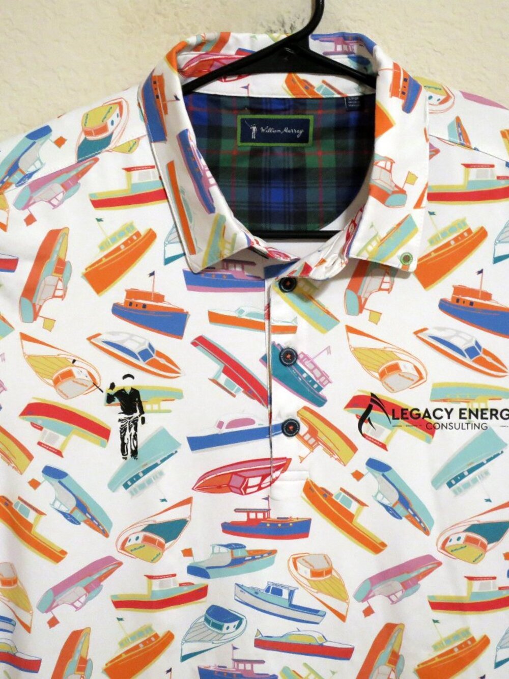 William Murray Shirt Mens Large Short Sleeve Performance Polo White Orange Boats